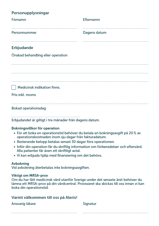 Konsultationsfolder A4 självkopierande med dubbel 2:a sida som är avdragbar