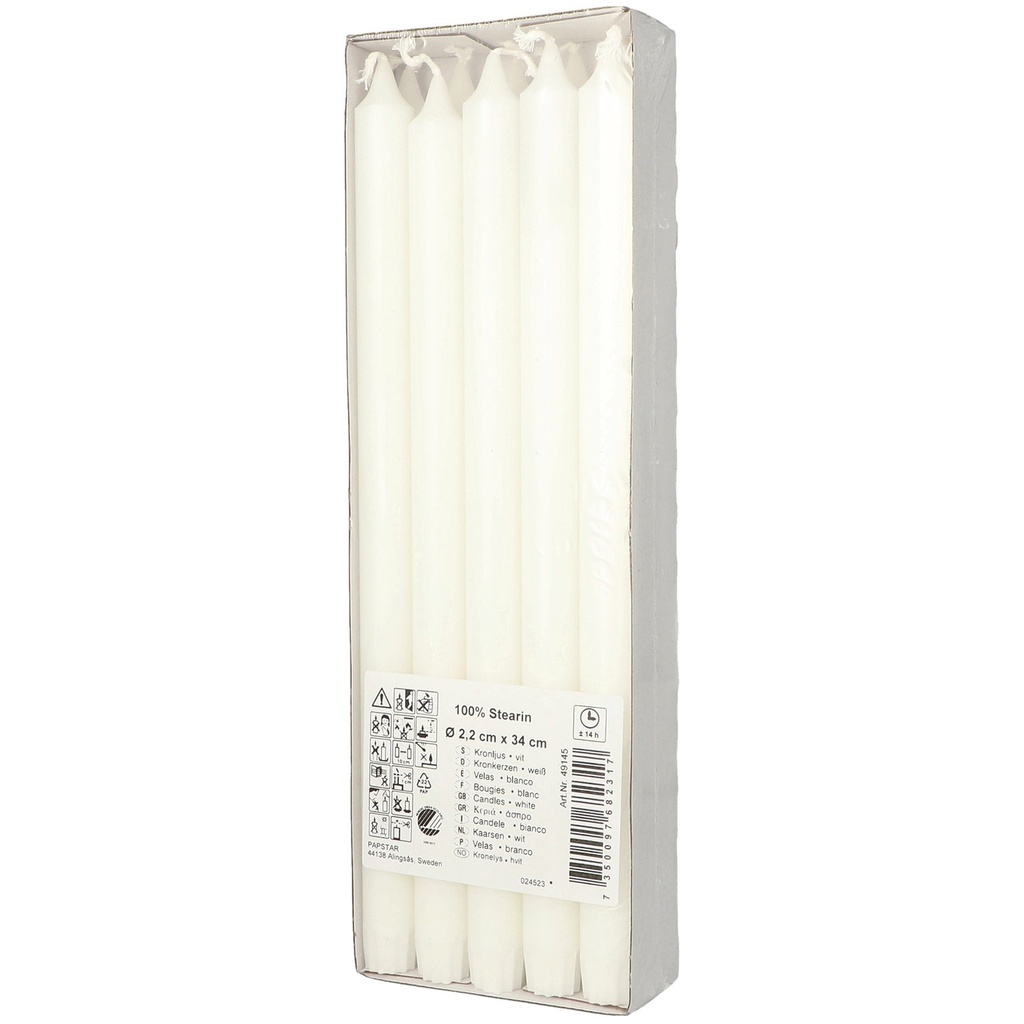 Kronljus 34cm Stearin vit 10st