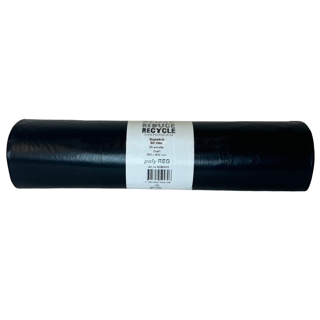 Sopsäck PolyREG 60L svart 35my
