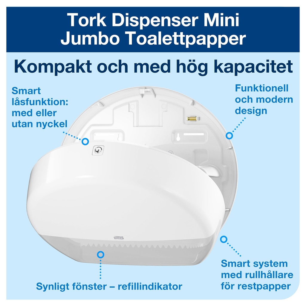 Dispenser Toalettpapper Mini Jumbo Tork T2  vit