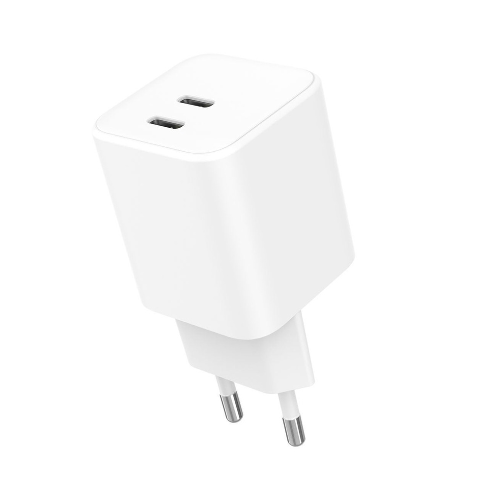 Laddare 220V 2xUSB-C PD/PPS 65W GaN vit