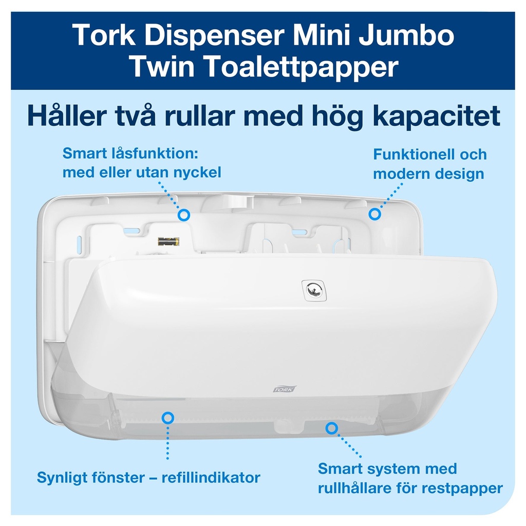 Dispenser Toalettpapper Mini Jumbo Twin vit