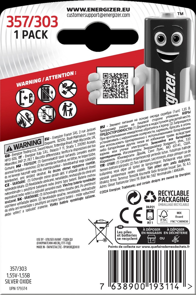 Energizer Klockbatteri Silveroxid 357/303 1-pack