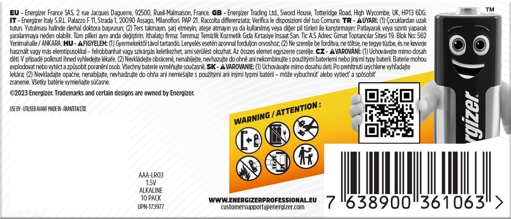 Batteri Industrial Alkaliskt AAA LR03 10-pack