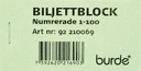 Biljettblock NR 1-100 Grön