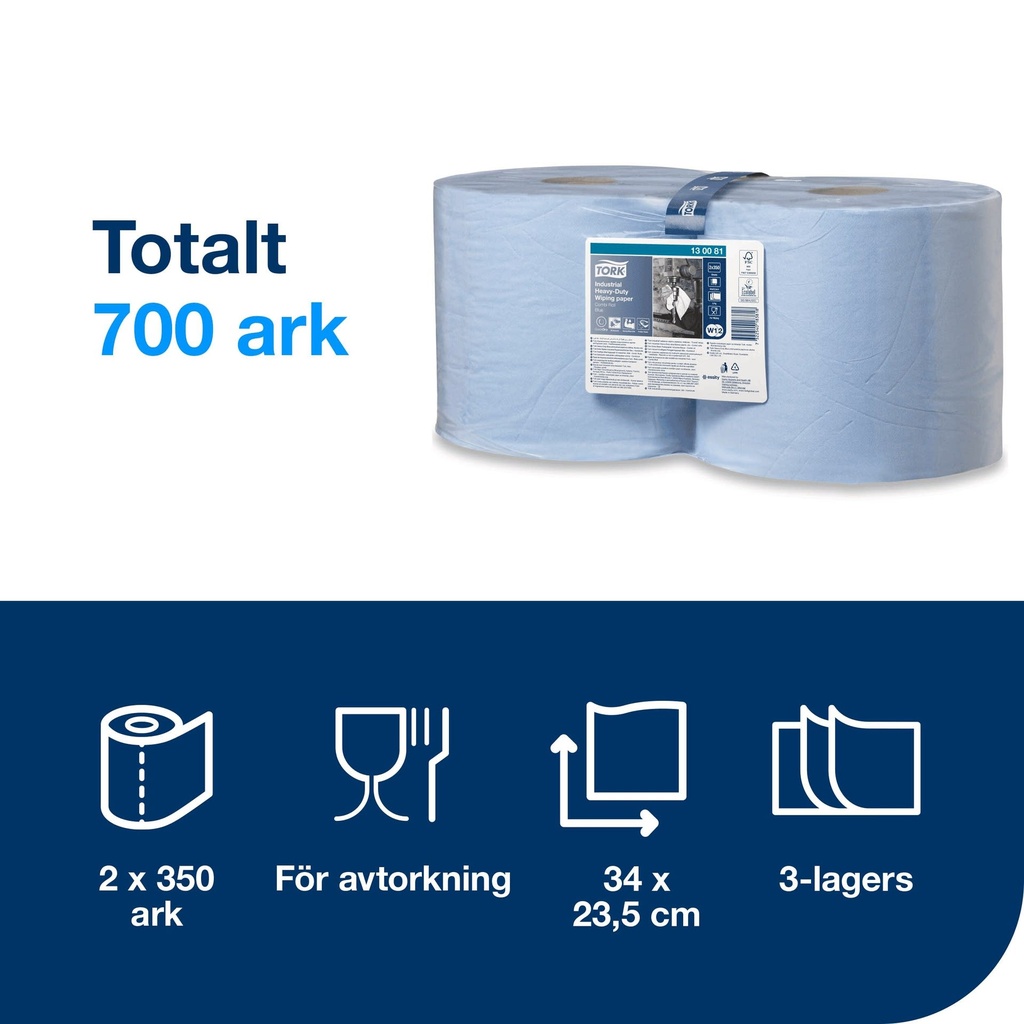 Avtorkningspapper Xtra Kraftigt Tork W1/W2 119 Meter Blå