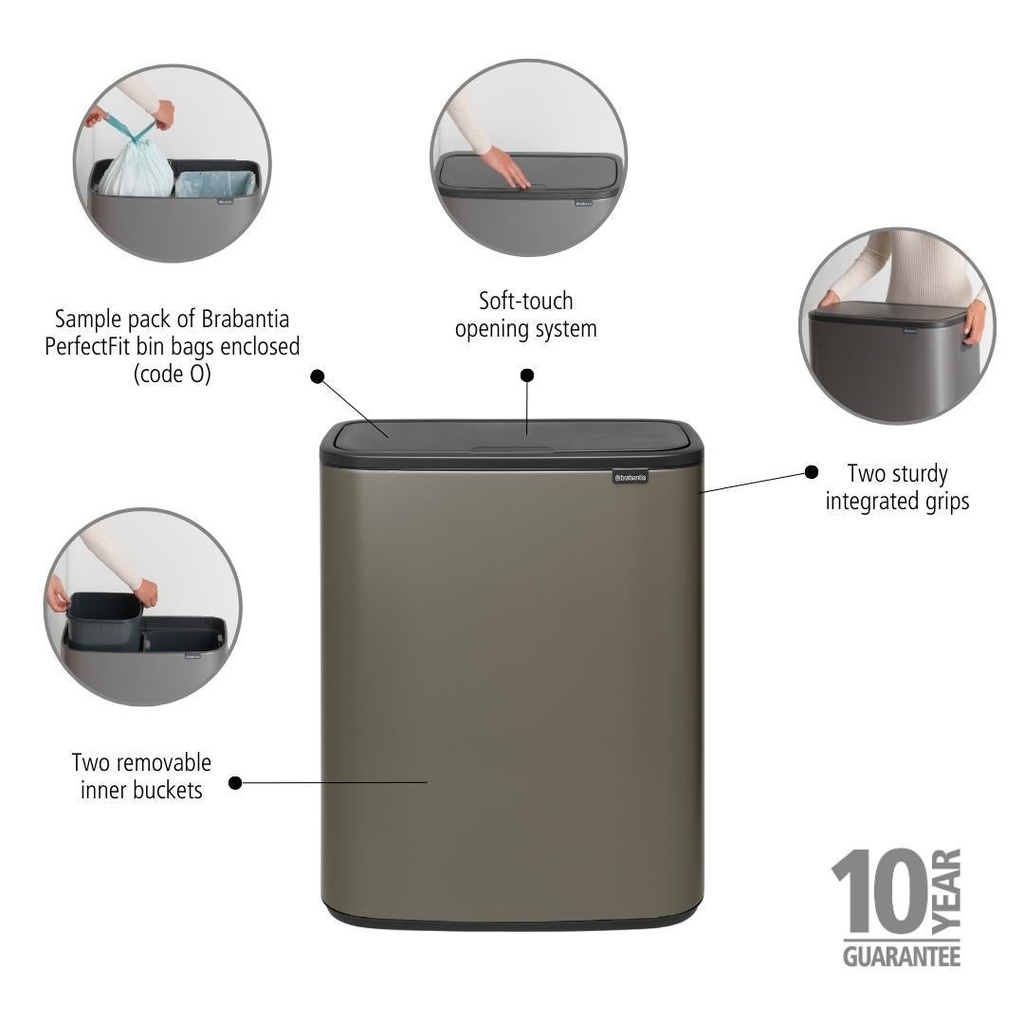 Touch Bin Bo 2x30 liter Platinum