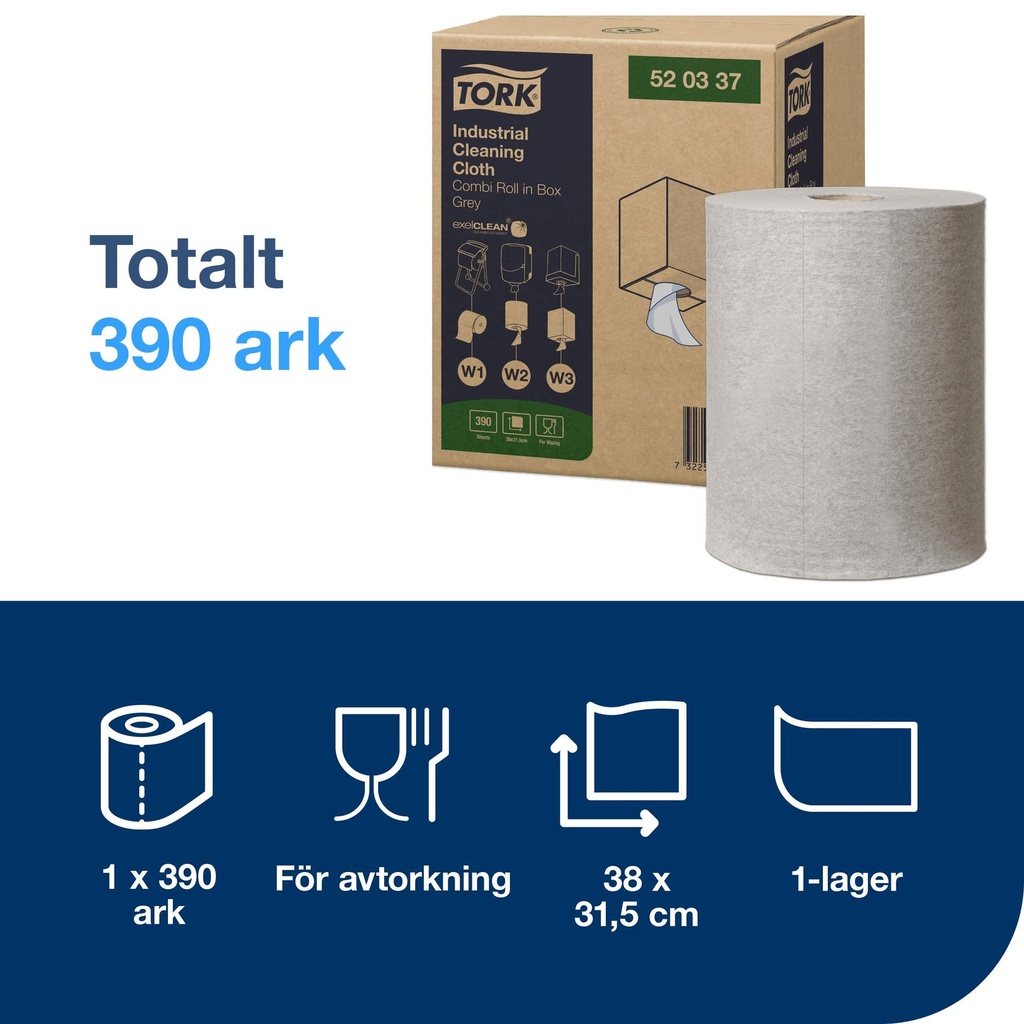 Rengöringduk Flexibel Tork W1/W2/W3 148,2 meter grå