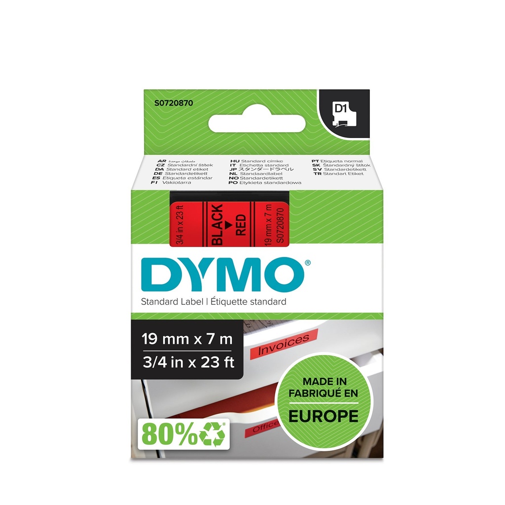 Märkband Dymo D1 svart/röd  19 mm