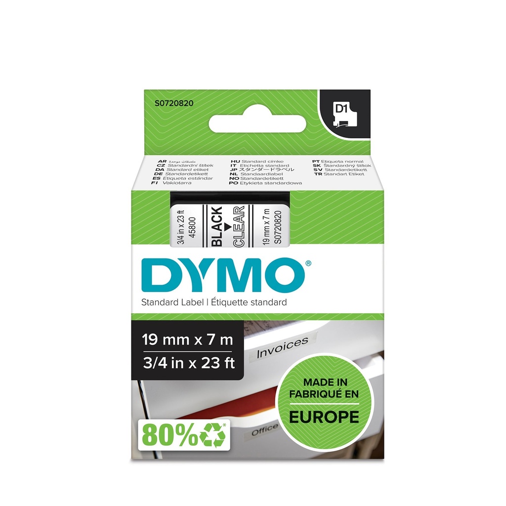 Märkband Dymo D1 19 mm svart/klar