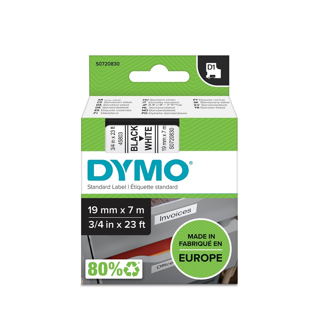 Märkband Dymo D1 19 mm svart/vit