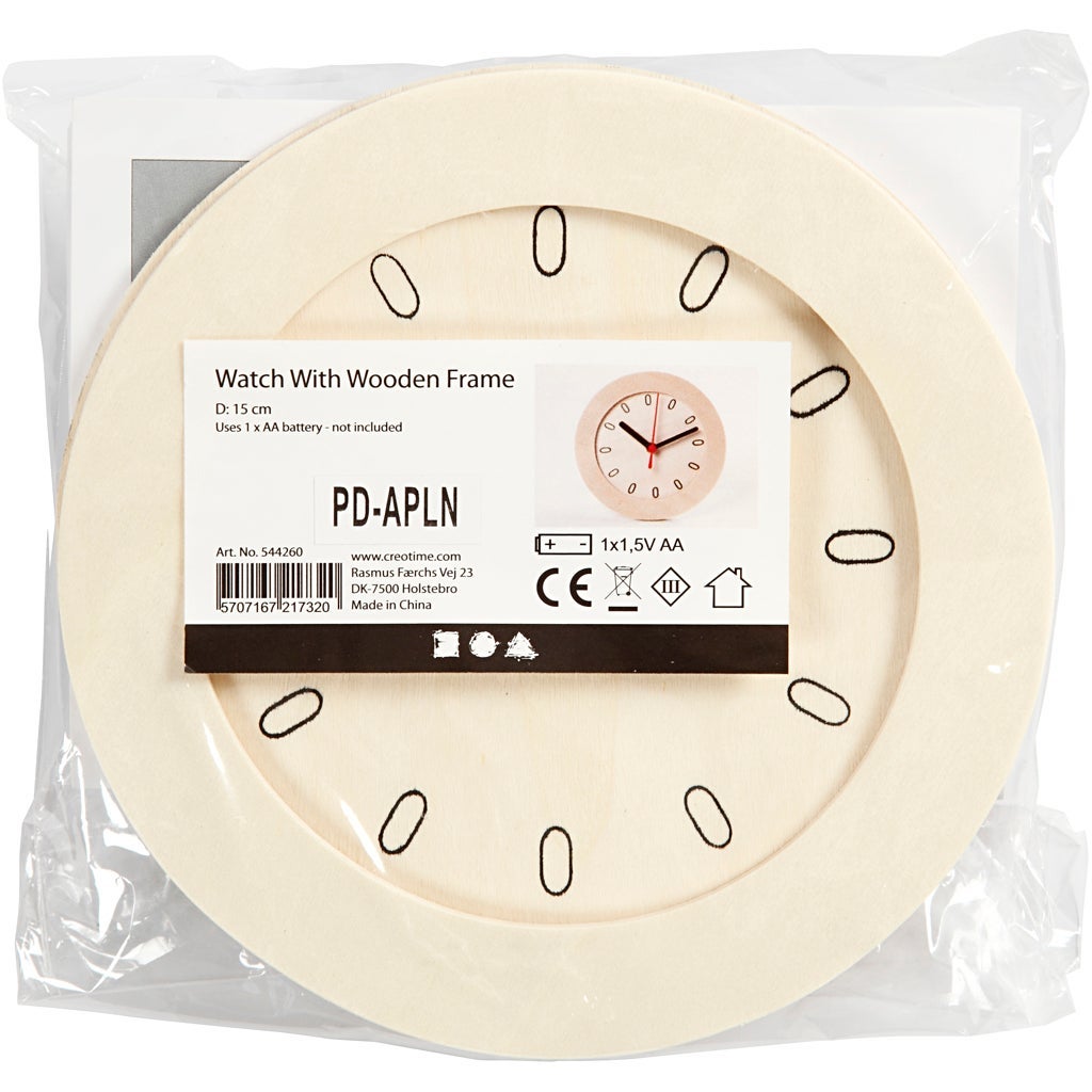 Klocka med träram 15 cm plywood