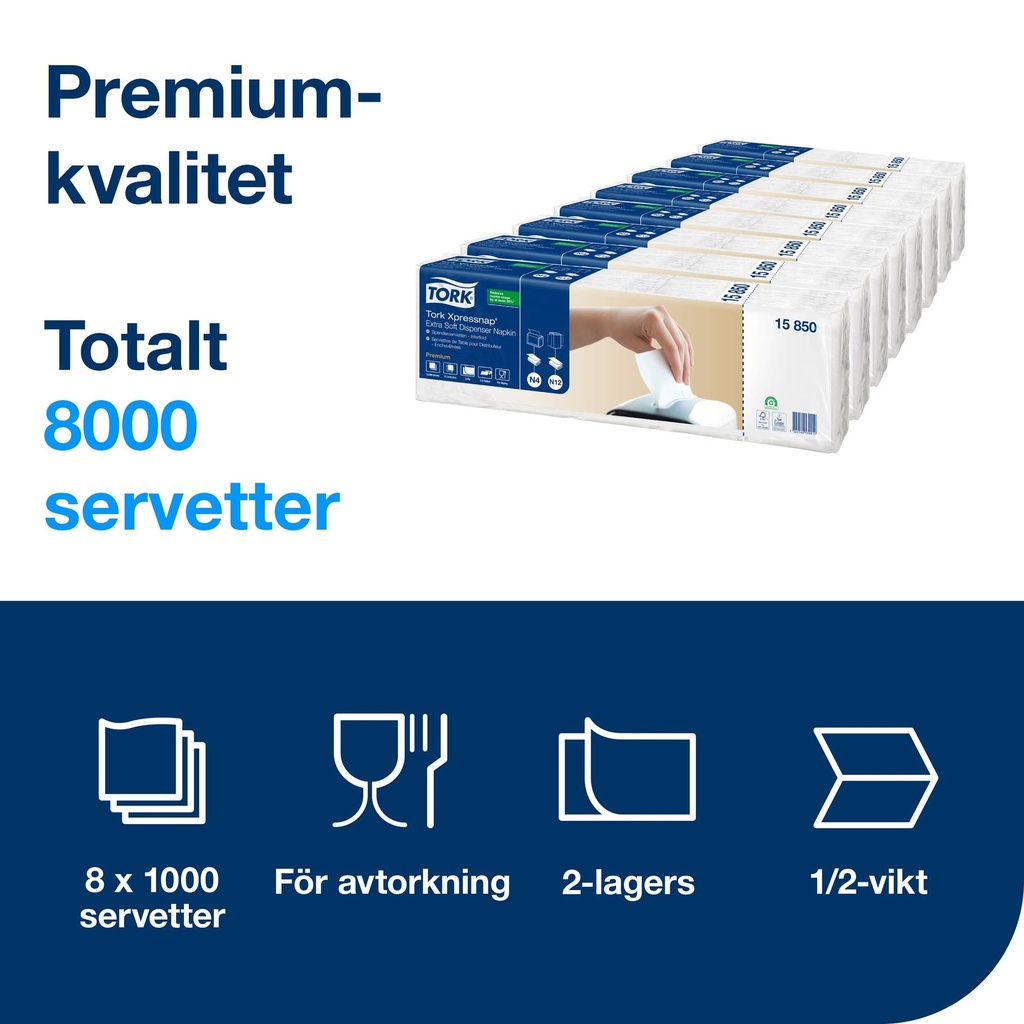 Servett Tork Premium N4 Vit 8000 st