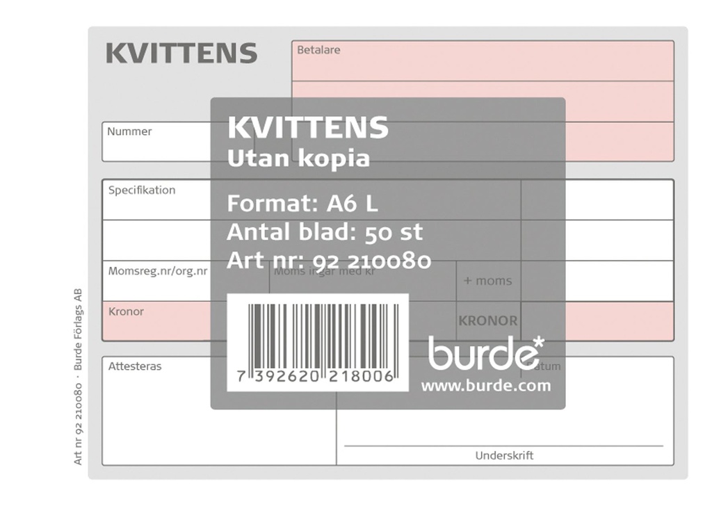 Kvittensblock A6L 50 blad