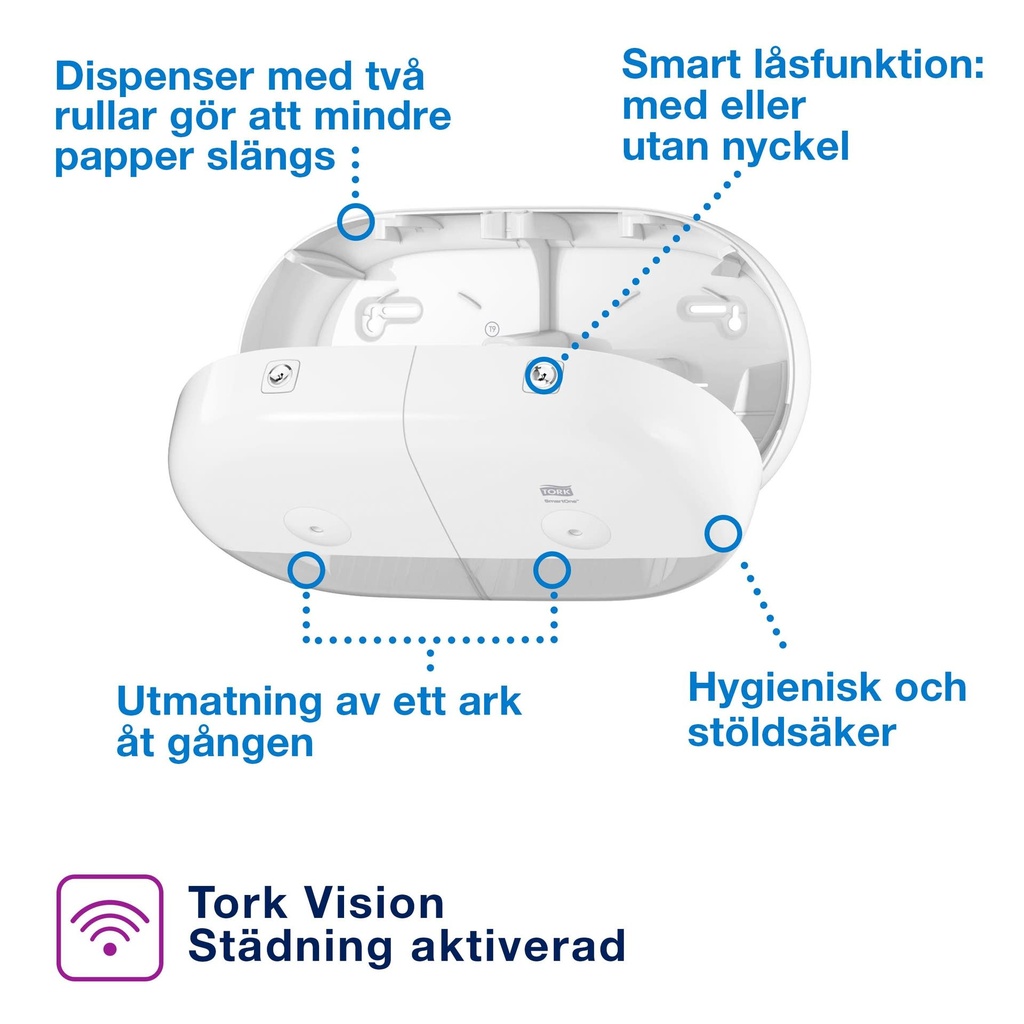 Dispenser Toalettpapper SmartOne MiniTwin Tork T9 Vit