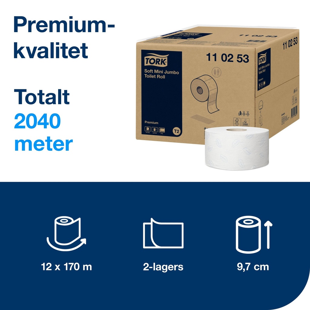 Toalettpapper Tork Soft Mini Jumbo Premium T2 12-pack