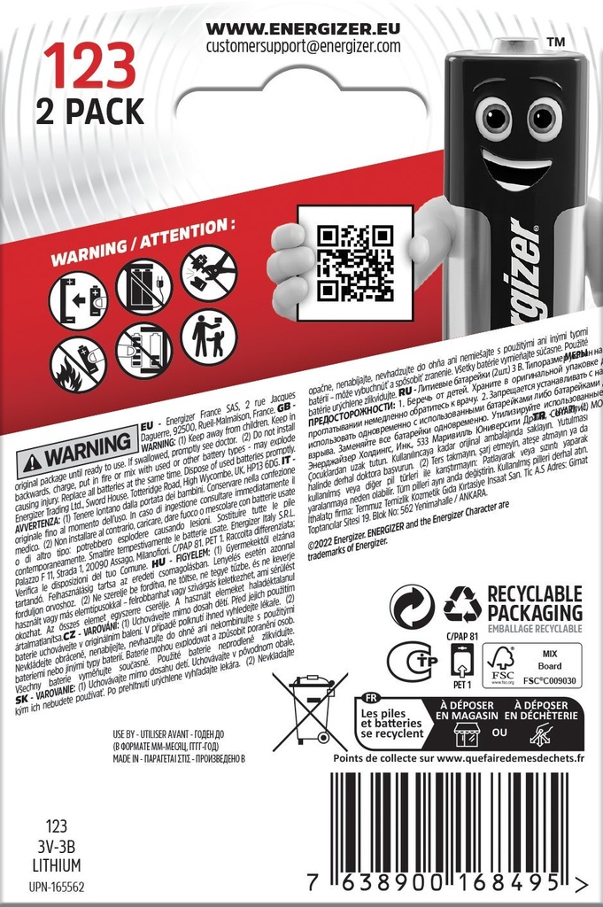 Energizer Batteri Lithium 123 2-pack