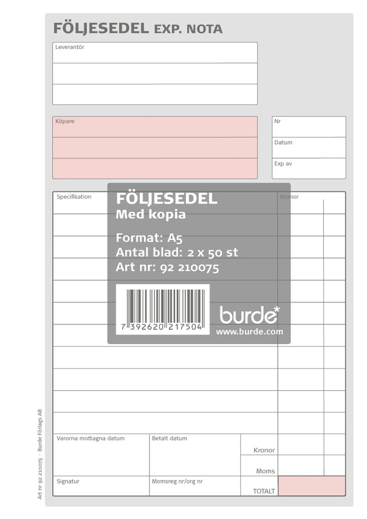 Följesedel A5 2x50blad