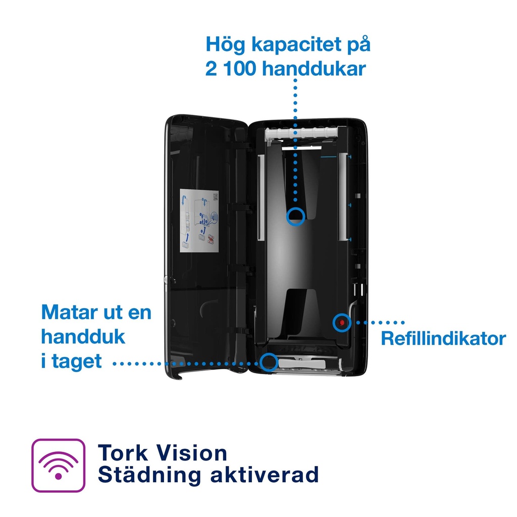 Tork PeakServe® Dispenser Continuous™ för pappershandduk H5-serien Svart