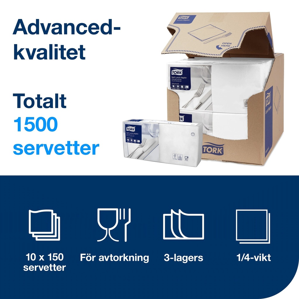 Servett Lunch Tork 3-lager 150-pack vit