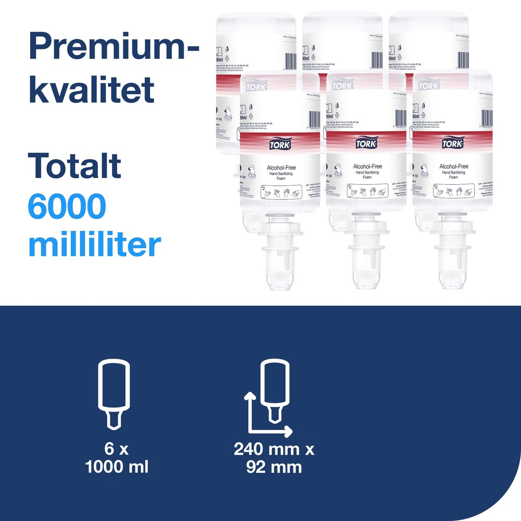 Handdesinfektionsskum utan alkohol S4 Tork 1 liter