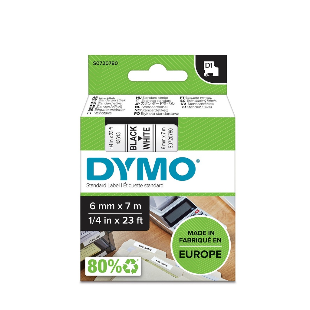 Märkband Dymo D1 6 mm svart/vit
