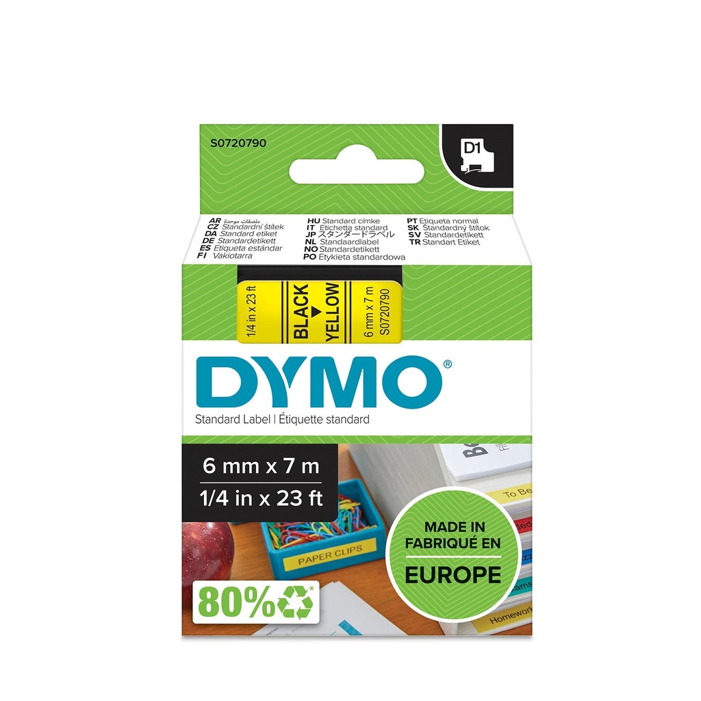 Märkband Dymo D1 6 mm svart/gul