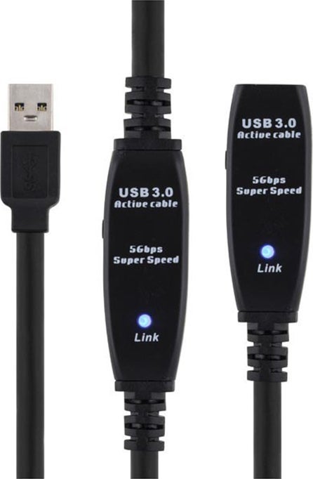 USB 3.0-förlängningskabel Prime Deltaco 10 meter Svart