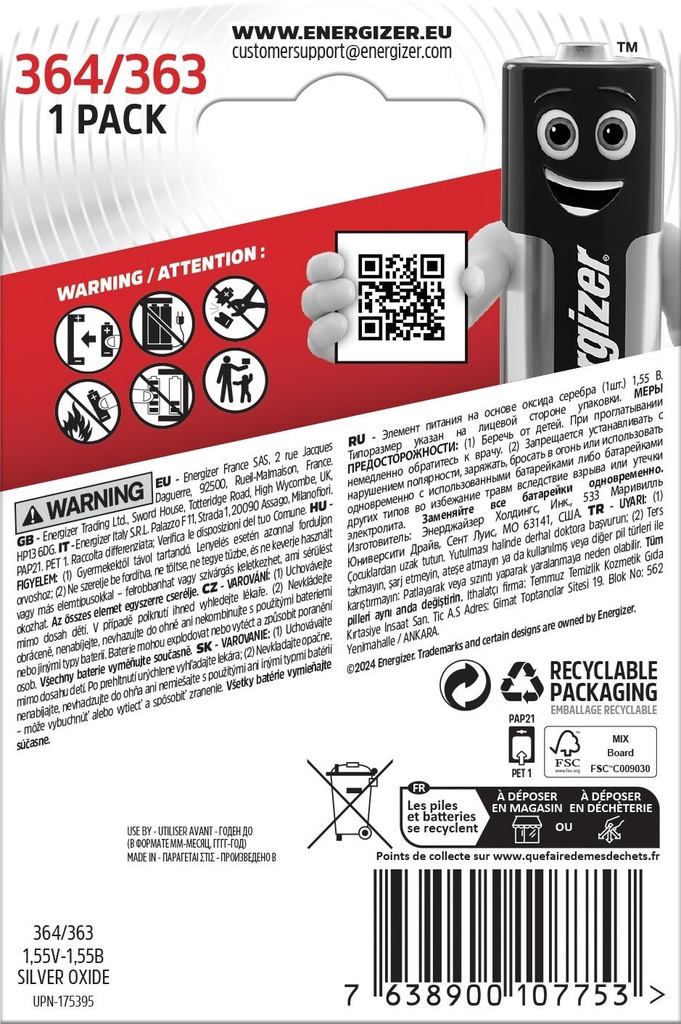 Energizer Klockbatteri Silveroxid 364/363 1-pack