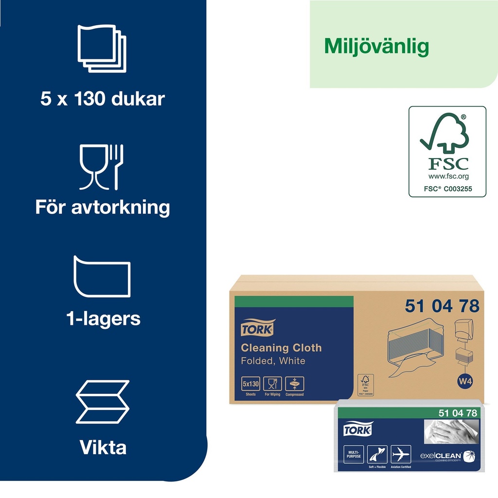 Rengöringsduk Tork Mjuk W4, 130x5st/fpk