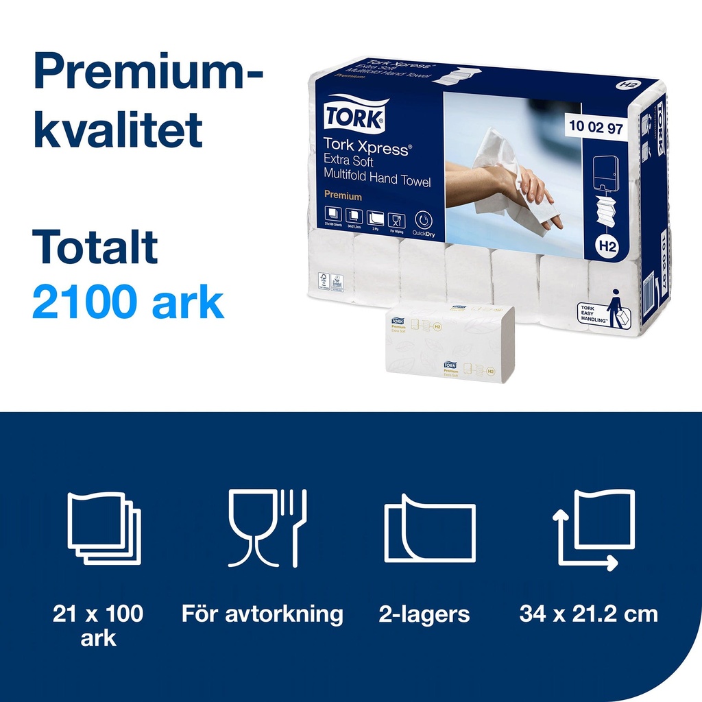 Pappershandduk Tork Premium H2 2100/f