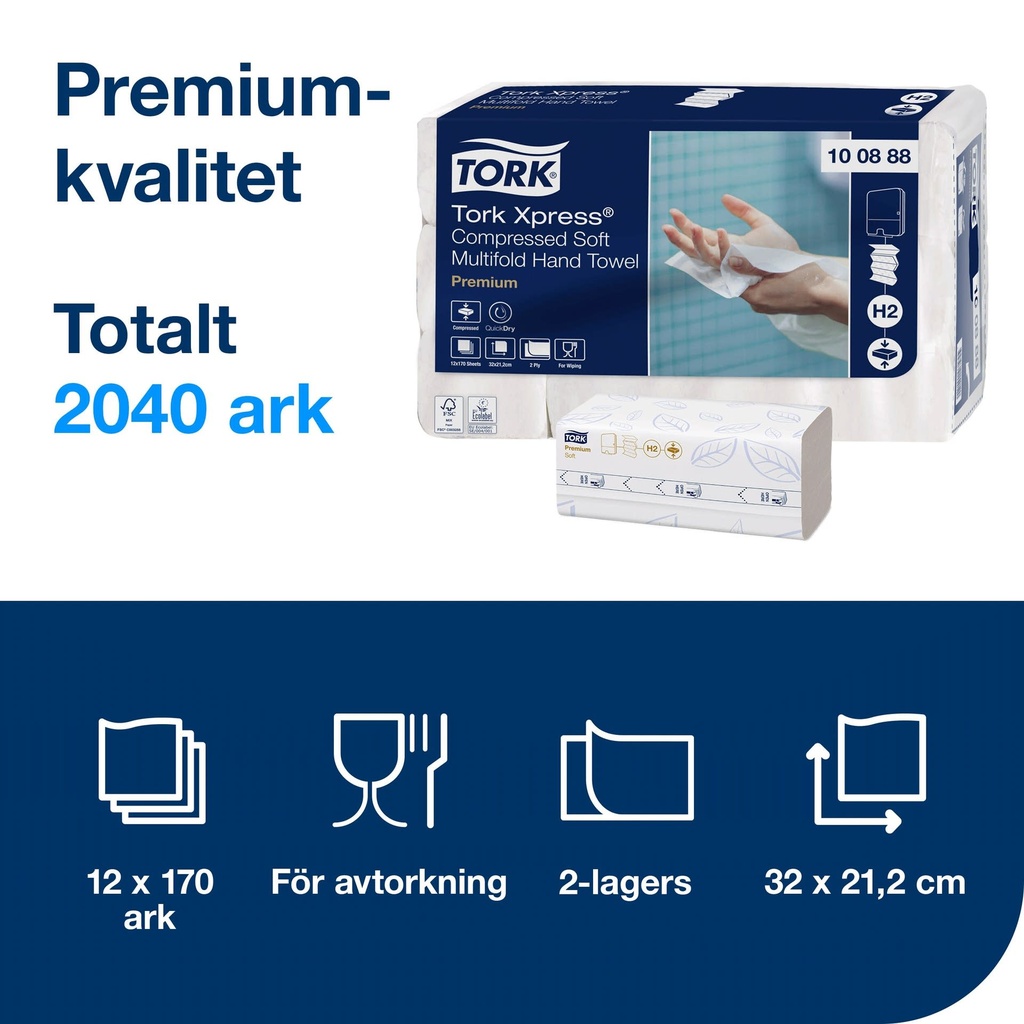 Pappershandduk H2 Premium Xpress® Komprimerad Mjuk 2040/trp