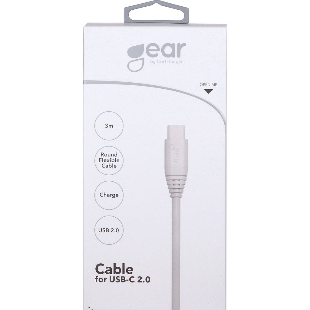 Synkkabel USB-C 2.0 3 meter Vit gen2 Rund Kabel Gear