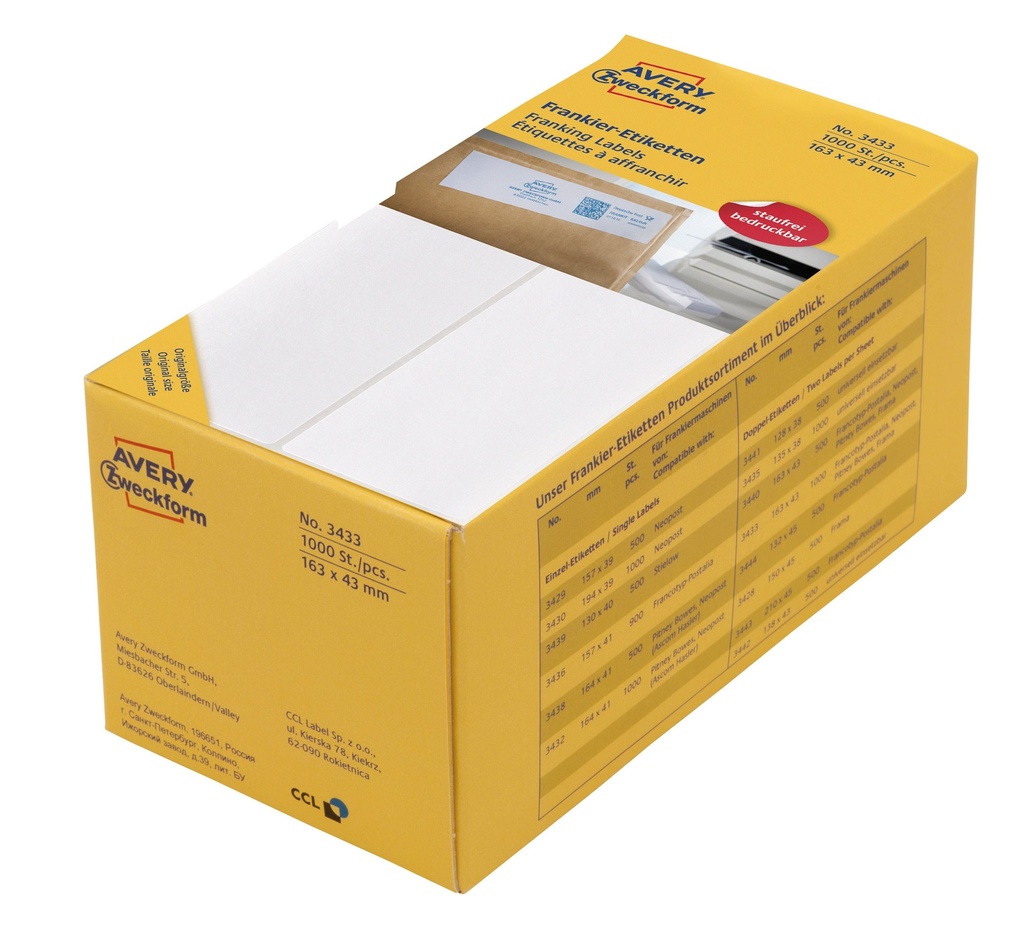 Frankeringsetik 163 x 43 mm 1000 st/fp