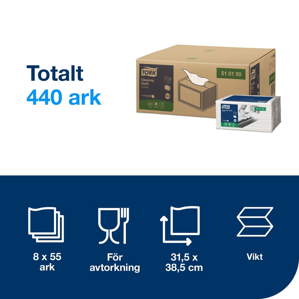 Rengöringsduk Tork vit W8 55 st/fp