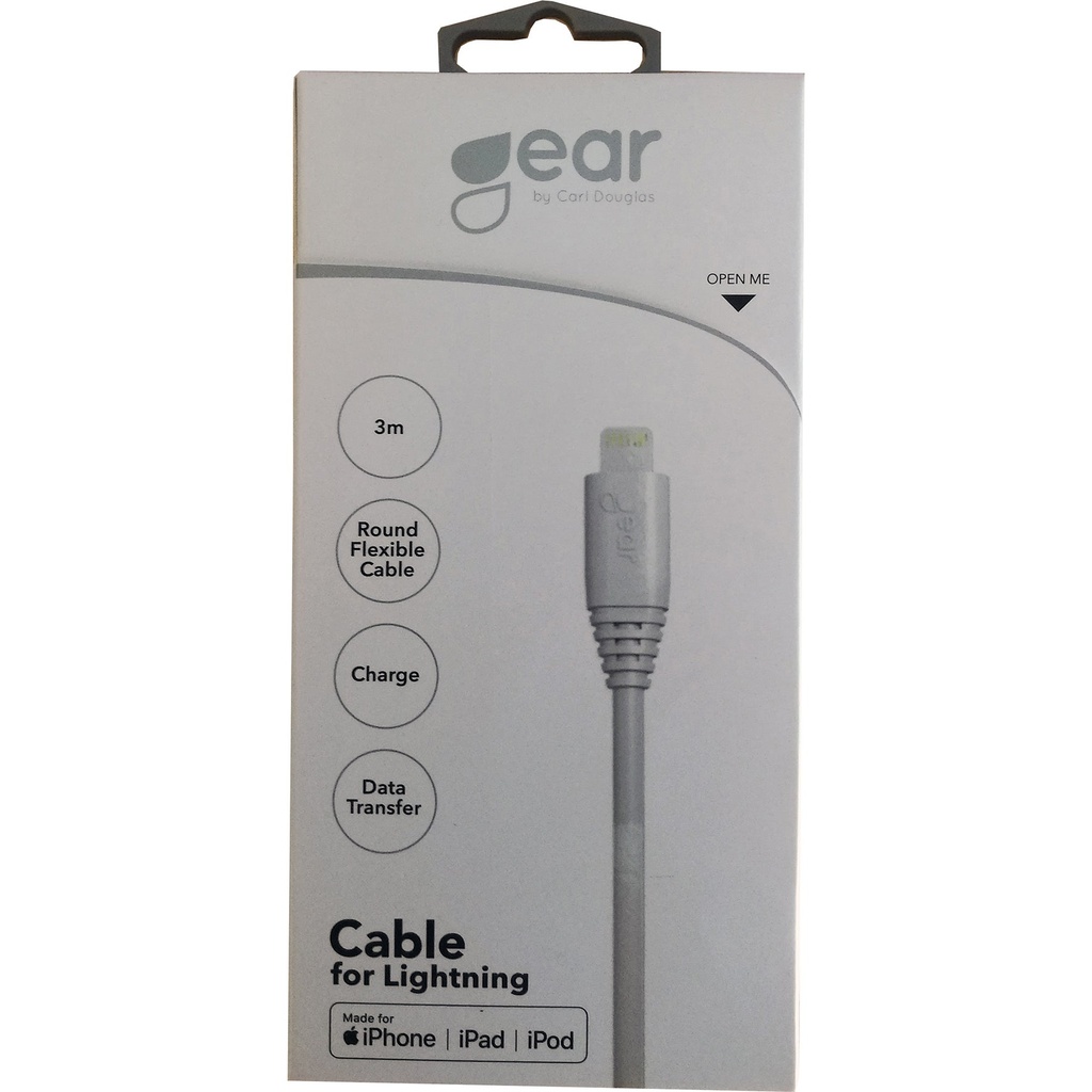 Synkkabel Lightning USB-A 3 meter Vit MFI Rund kabel Gear