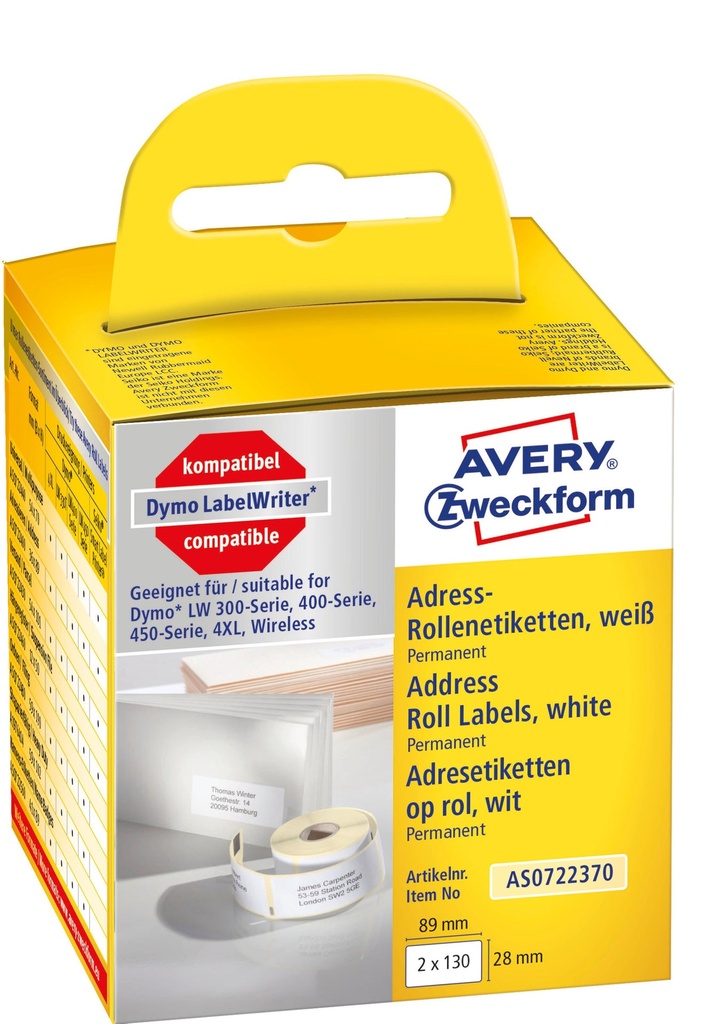 Etikett Avery 89 x 28 mm 2x130 st/fp