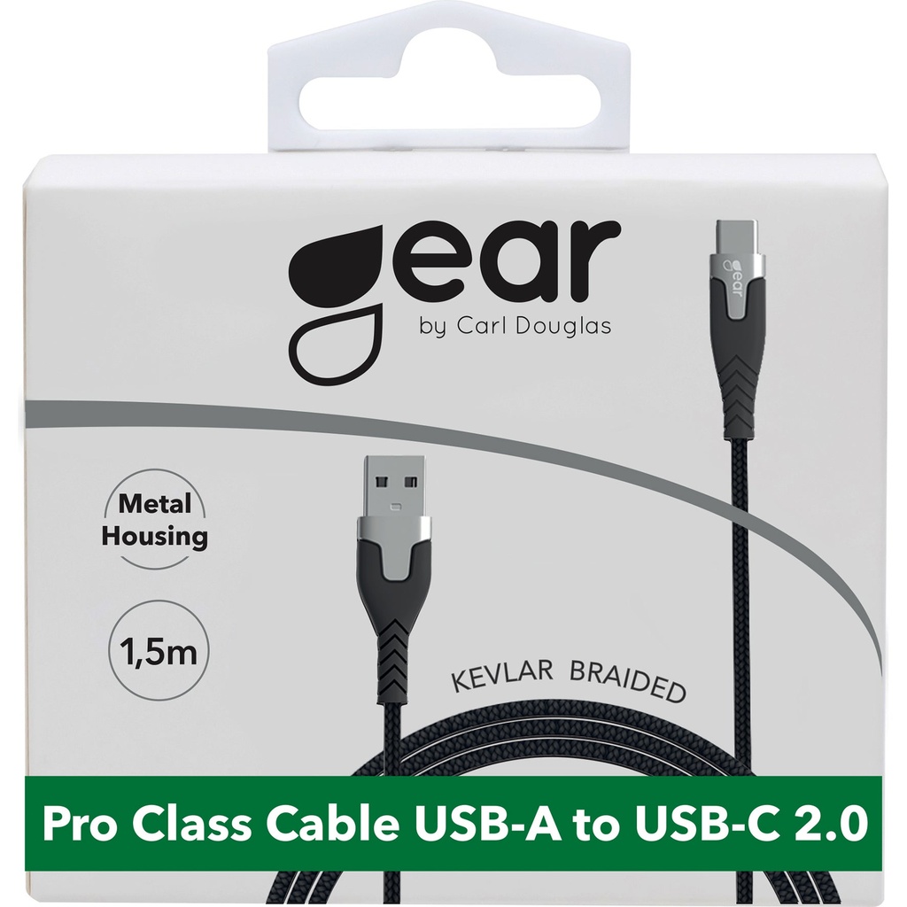Laddkabel PRO USB-A till USB-C 2.0 Gear Svart