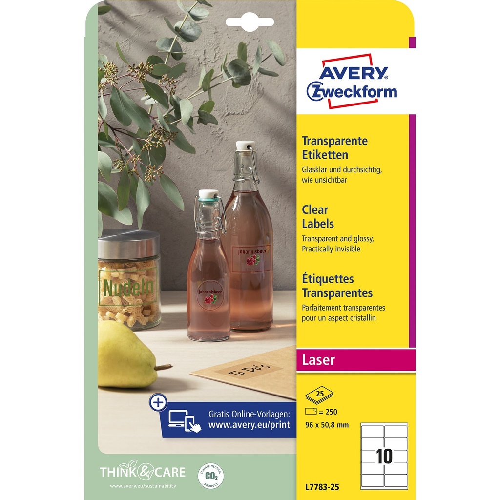 Etikett transparent 96x50,8mm 250/fp