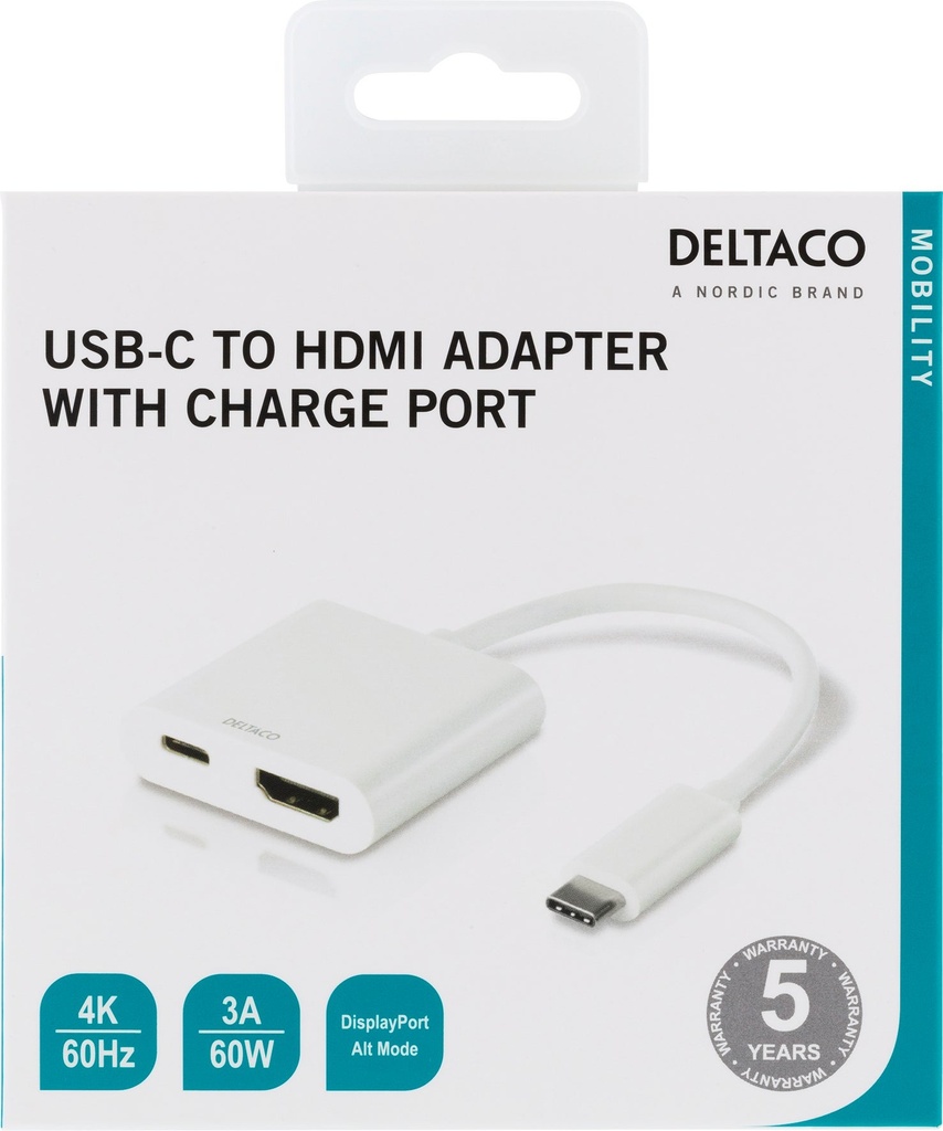 USB-C-HDMI/VGA/Ljud/USB-C 100W Deltaco Vit