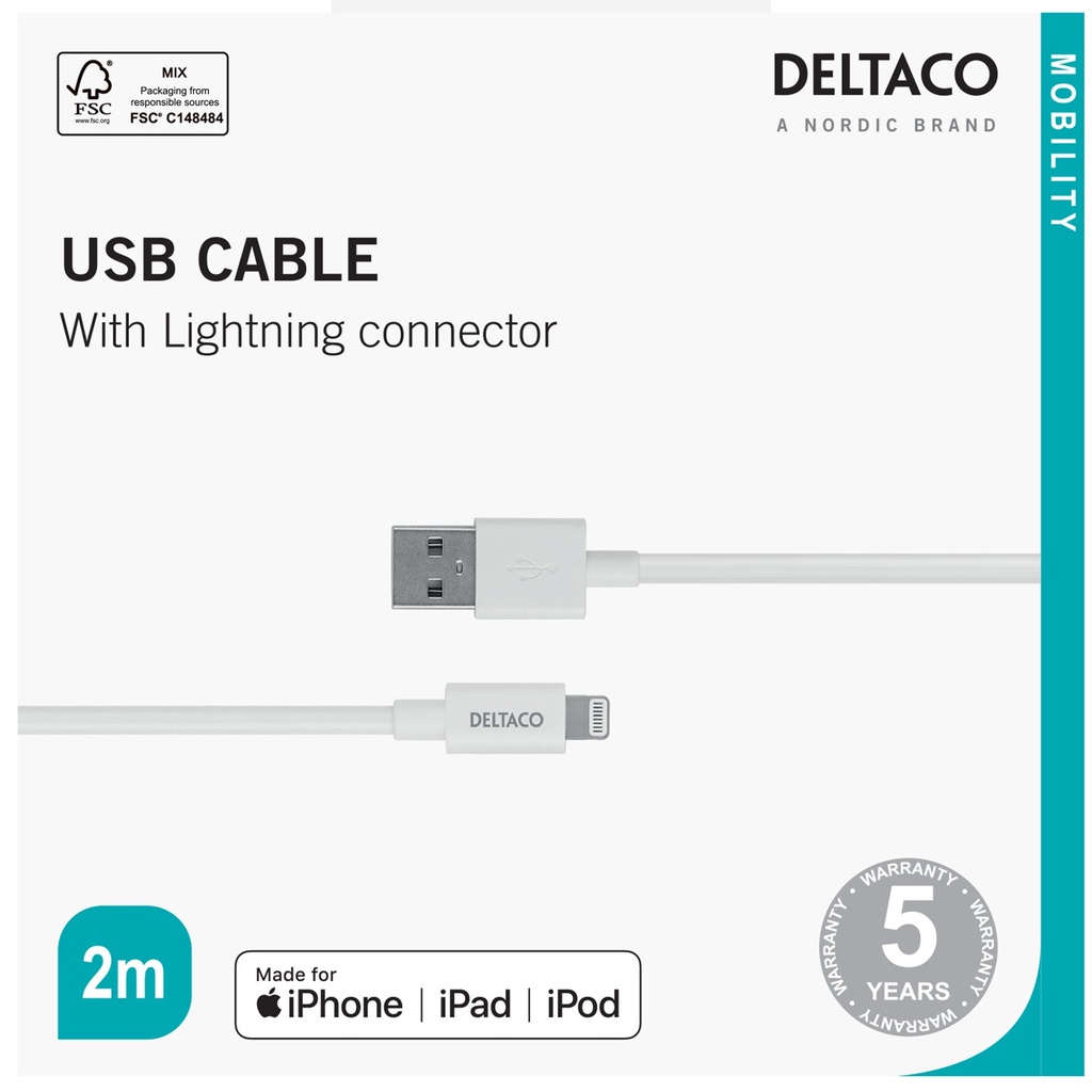 USB-A-Lightning-kabel 2 m vit