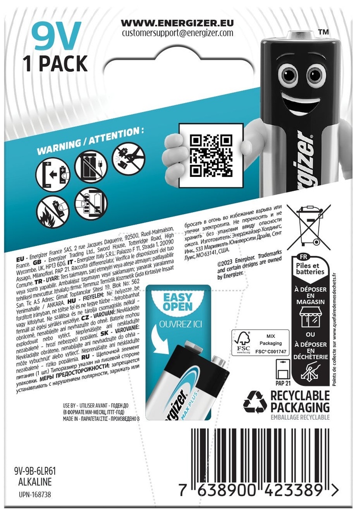 Batteri Max Plus Alkaliskt 9V 6LR61 1-pack