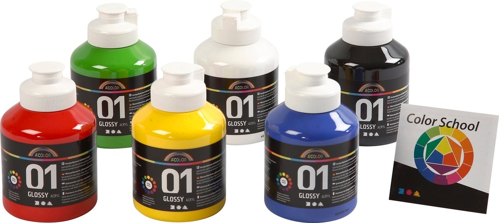 Akrylfärg blank 500ml mix 6 st/fp