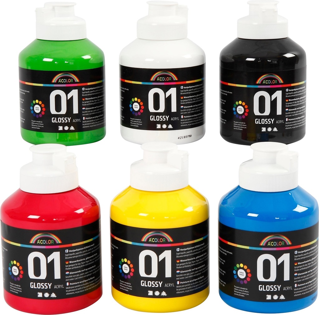 Akrylfärg blank 500ml mix 6 st/fp