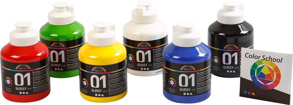 Akrylfärg blank 500ml mix 6 st/fp