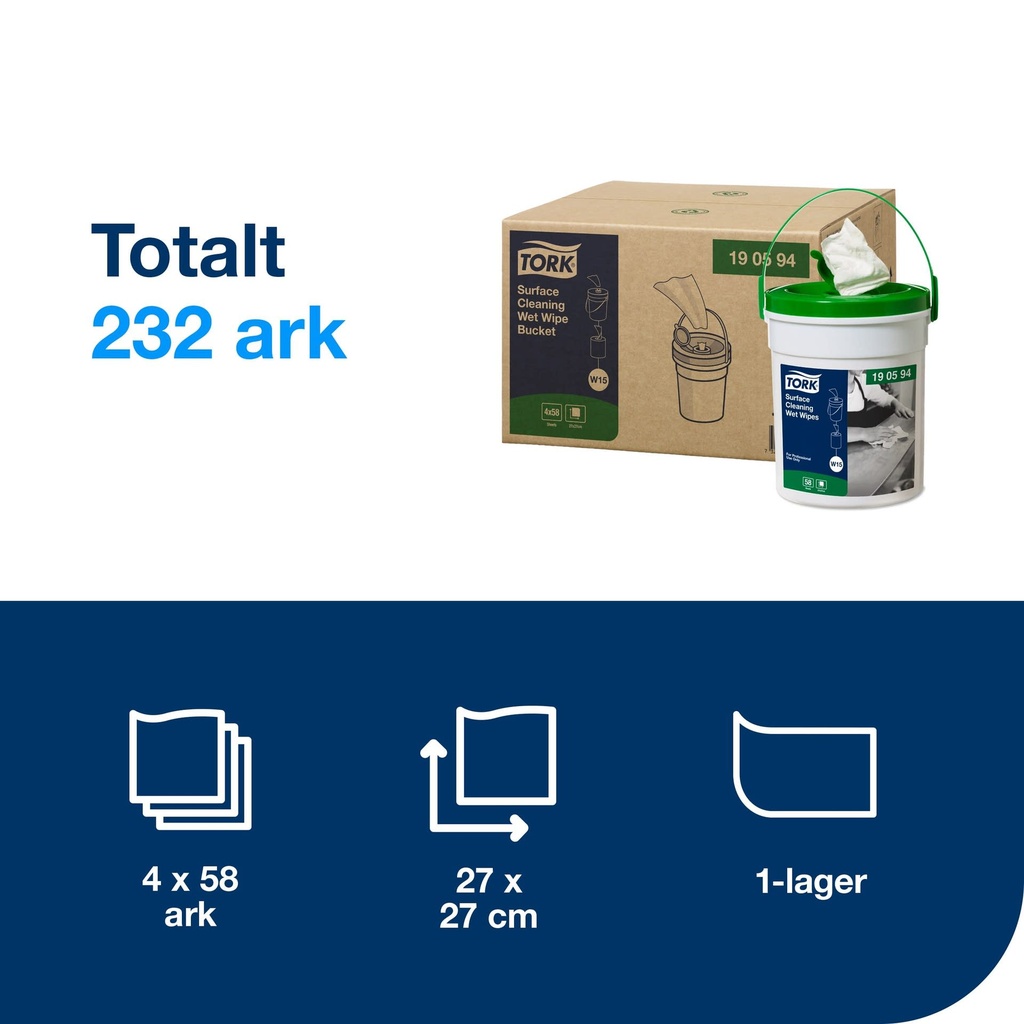 Våtdukar Ytrengöring Premium Tork W15 i hink