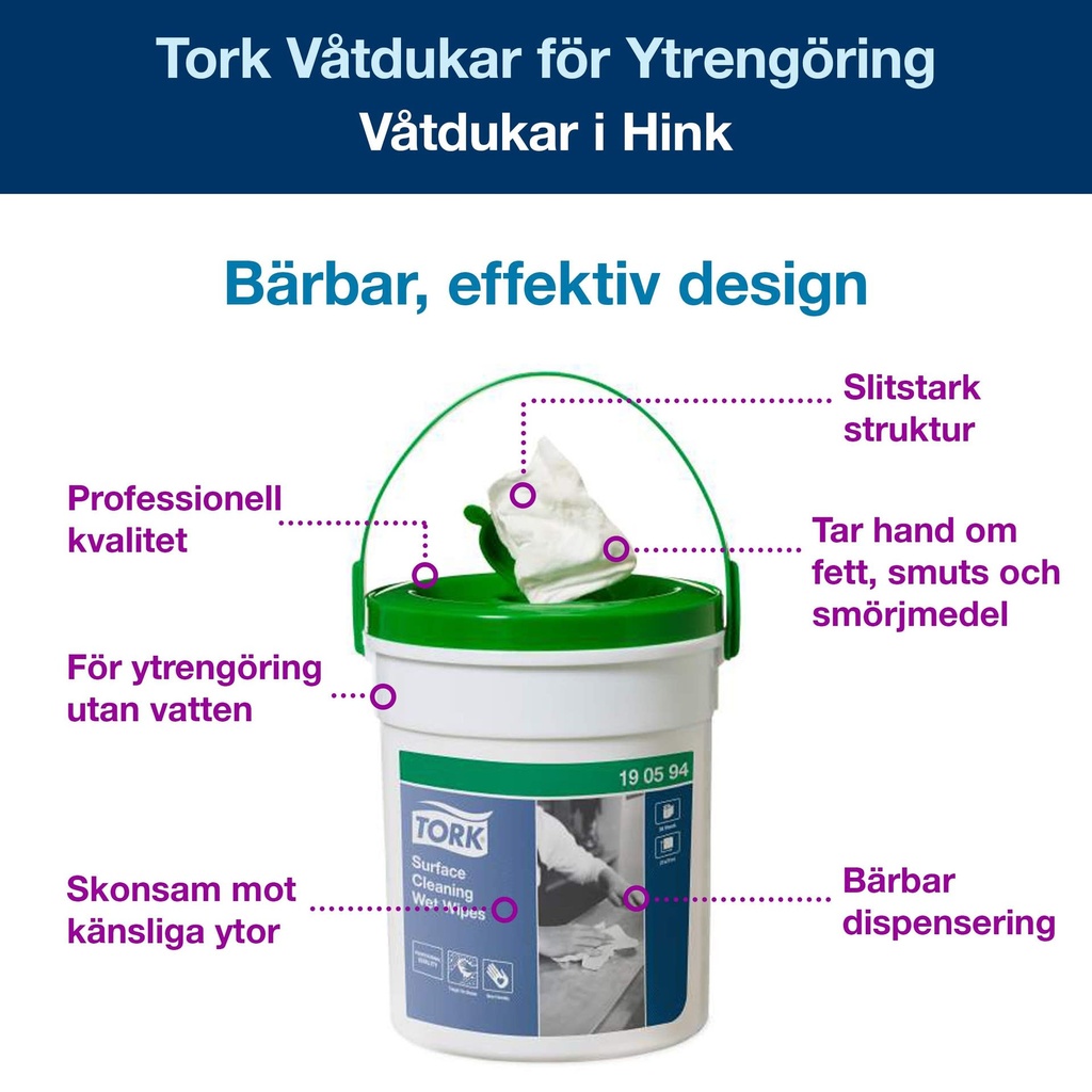 Våtdukar Ytrengöring Premium Tork W15 i hink