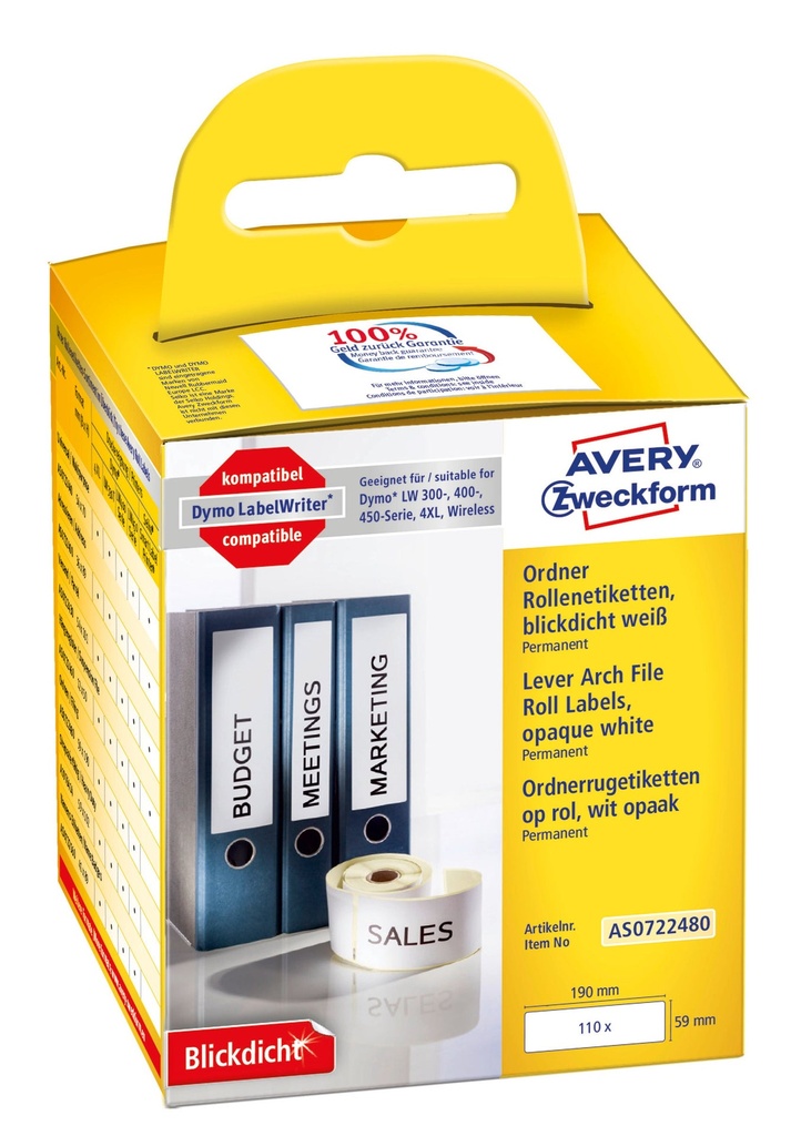 Etikett Avery 190 x 59 mm 110 st/fp