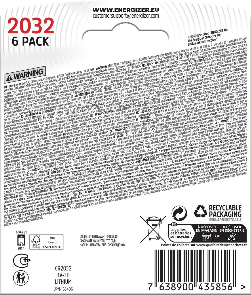 Energizer Batteri Lithium CR2032 6-pack