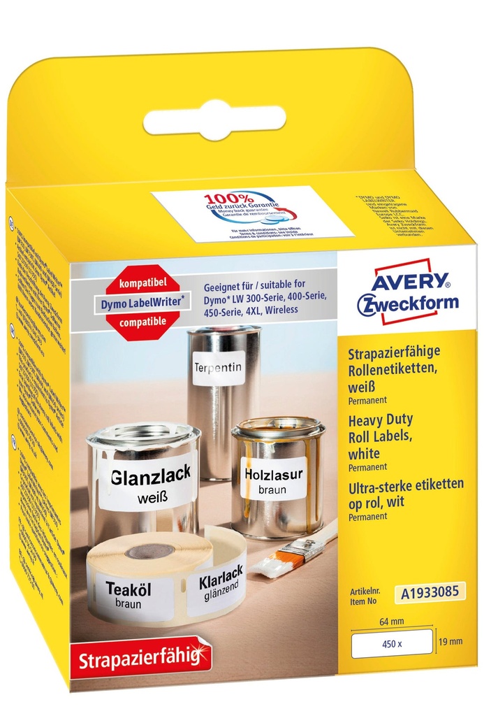 Etikett Avery durable 19 x 64 mm 450 st/fp